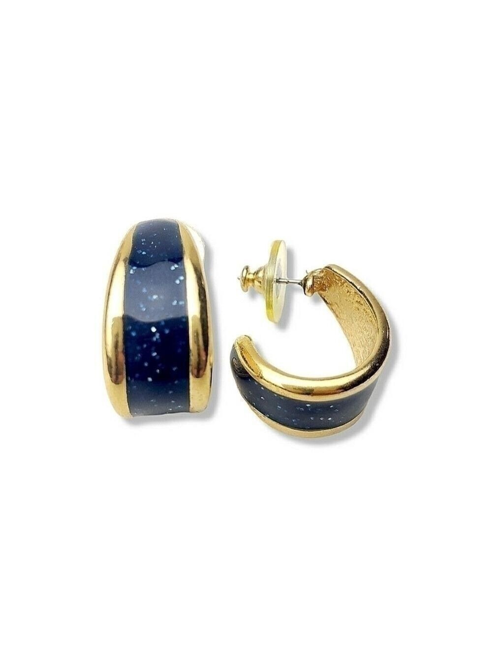 𝅺Vintage 90's Blue Enamel Hoops Earrings